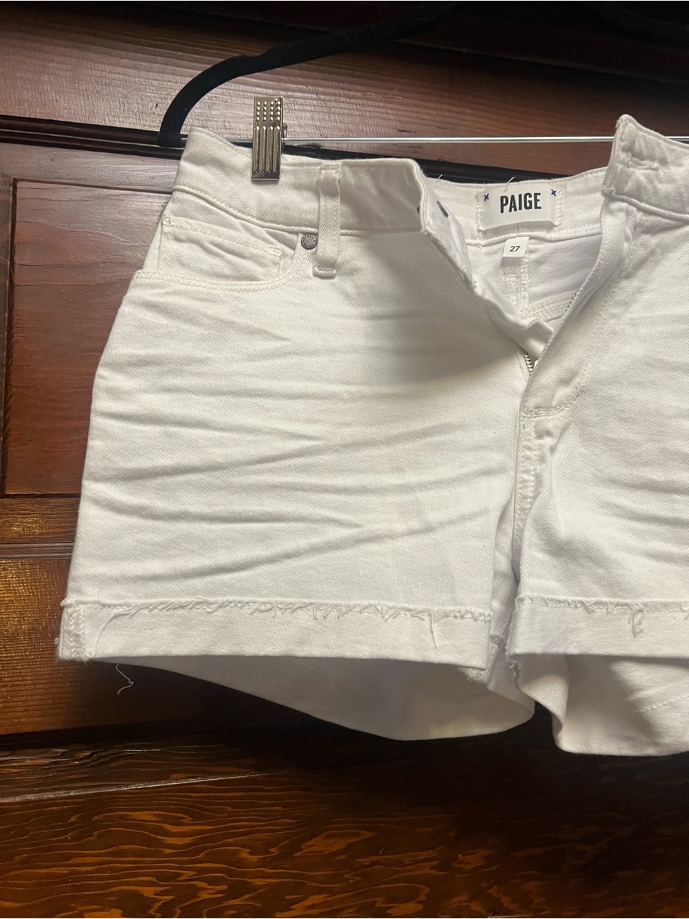 PAIGE White Denim Cutoff Shorts with Subtle Fray - Picture 2 of 6